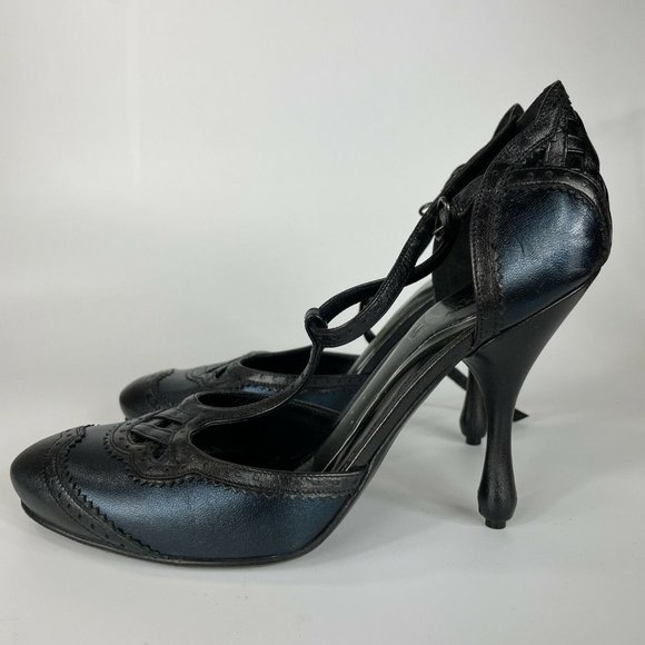 Bottega Veneta Shoes - BOTTEGA VENETA black leather t-strap broque mary Jane pumps sz 8.5